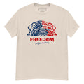 Front of Natural Freedom Series tee featuring a red-and-blue English Bulldog, stars and stripes, and FREEDOM lettering.